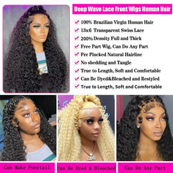 alt="13x6 deep wave human hair wig 32 inch pre-plucked natural color 200% density curly style"