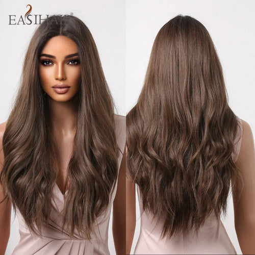 alt="EASIHAIR long blonde lace front synthetic wig natural wave with baby hair for women"