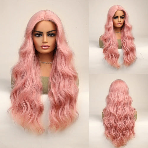 alt="ELEMENT elegant part front lace synthetic wig long curly wavy ombre white blonde hair for women daily party"