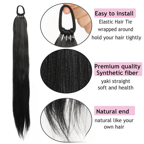 28-Inch Straight Synthetic Ponytail Extension – Elastic Wrap-Around Hairpiece