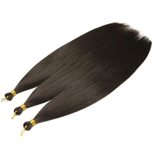 28-Inch Yaki Straight Hair Bundles – 3 Pieces, 300g Ombre Brown Synthetic Pony Hair for Women
