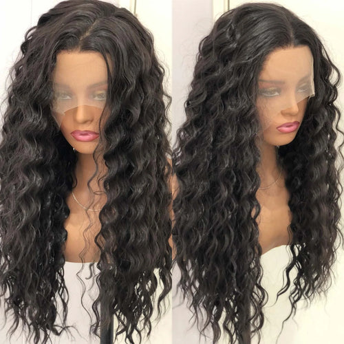 Brown Wig Dark Brown Curly Wig Synthetic Lace Front Wig Glueless Wig Ready to Wear Water Wave Deep Curly Wigs for Women Party