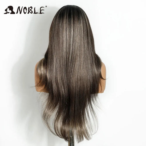 alt="Long straight lace wig 28 inch HD transparent 13x4 synthetic with baby hair"