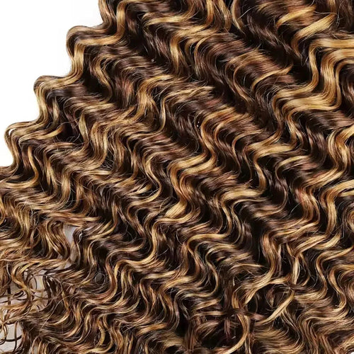 14–30-Inch-Deep Wave Hair Weave Bundles – P4/27 Brazilian-Style Synthetic Hair for Women