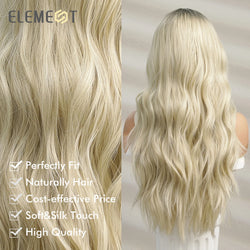 alt="ELEMENT elegant part front lace synthetic wig long curly wavy ombre white blonde hair for women daily party"