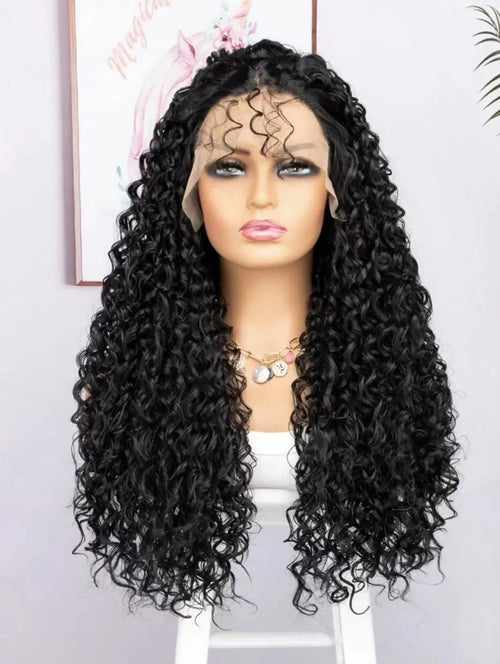 Women’s long curly deep wave lace front wig synthetic middle part design