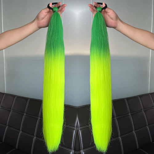 2PCS Straight Synthetic Ponytail Extensions – Colorful Braiding Hair with Elastic Bands for Women