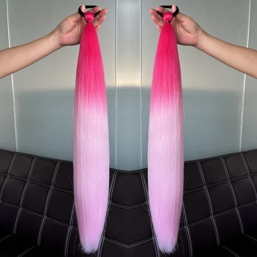 2PCS Straight Synthetic Ponytail Extensions – Colorful Braiding Hair with Elastic Bands for Women