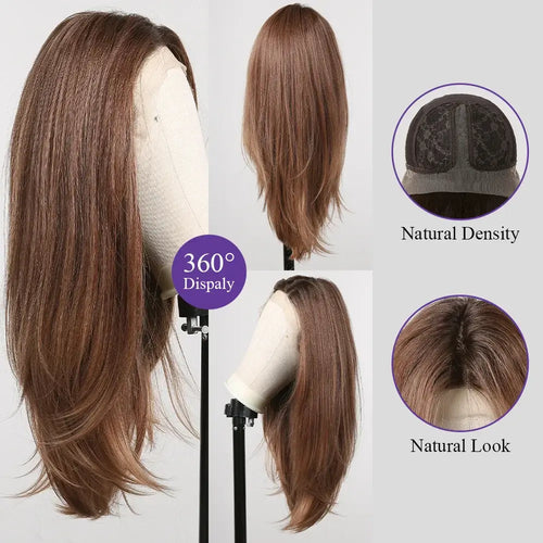 alt="Long loose curly deep wave lace front synthetic wig with middle part for women"