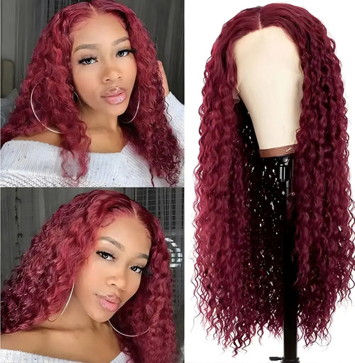 Women’s long curly deep wave lace front wig synthetic middle part design