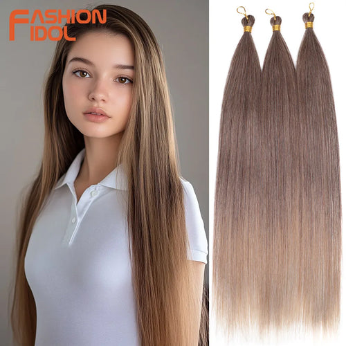 Extensions de cheveux lisses Yaki en queue de cheval, paquet de 28, brun ombré