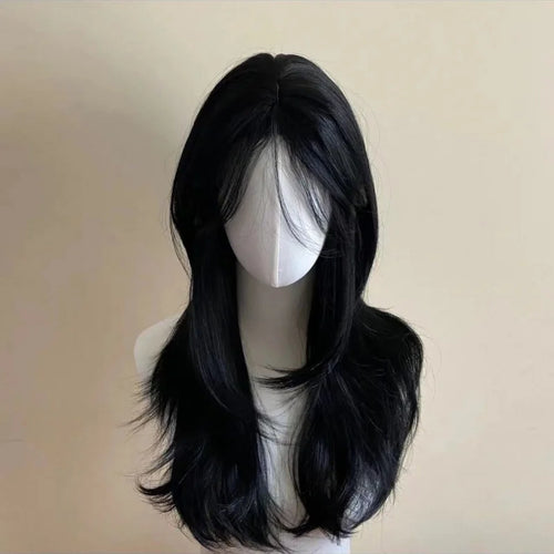 Black Wig Female Headband Body Wavy Rose Hair Net Models in French Bangs High Quality Simulation Hair Synthetic Wig