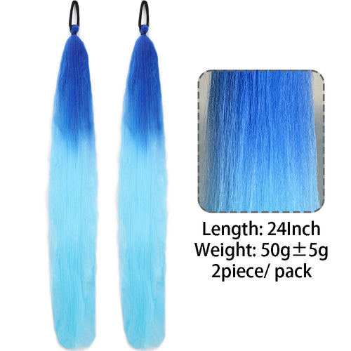 2PCS Synthetic Straight Ponytail, Colorful Braiding Hair with Elastic Bands for Women
