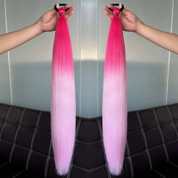 2PCS Synthetic Straight Ponytail, Colorful Braiding Hair with Elastic Bands for Women