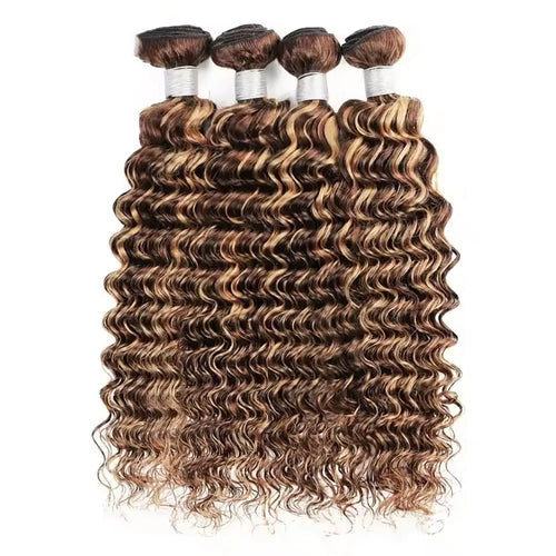 14–30-Inch-Deep Wave Hair Weave Bundles – P4/27 Brazilian-Style Synthetic Hair for Women