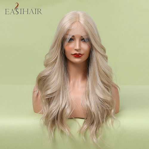 alt="EASIHAIR long blonde lace front synthetic wig natural wave with baby hair for women"