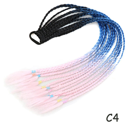 AZQUEEN Synthetic Rainbow Color Braided Ponytail For Girls Hair Elastic Rubber Band 60CM Braid Pony Tail Hair Extensions