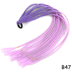 AZQUEEN Synthetic Rainbow Color Braided Ponytail For Girls Hair Elastic Rubber Band 60CM Braid Pony Tail Hair Extensions