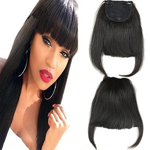 27P613 Blonde Mixed Brown Color Brazilian Human Hair Clip-in Hair Bangs Full Fringe Short Straight Hair Extension for women 6-8"
