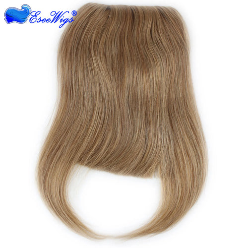 27P613 Blonde Mixed Brown Color Brazilian Human Hair Clip-in Hair Bangs Full Fringe Short Straight Hair Extension for women 6-8"