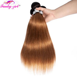 10A Hair Brazilian Bone Straight Hair 1B/30 Human Hair Weave Bundles Two Toned Hair Bundles Ombre Straight Hair 3 Pcs Extensions