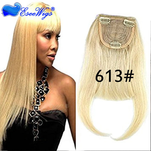 27P613 Blonde Mixed Brown Color Brazilian Human Hair Clip-in Hair Bangs Full Fringe Short Straight Hair Extension for women 6-8"