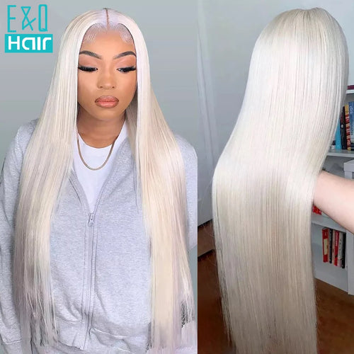 White Human Hair Wigs For Women Platinum Blonde Lace Front Wig Human Hair Straight Brazilian Remy Hair Transparent Lace Wigs