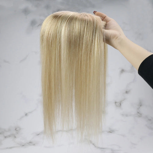 Ugeat Hair Topper For Women Natural Human Blonde Hair Extensions Mono Base 3x5inch Women Toupee Invisible Free Part Hair Toppers