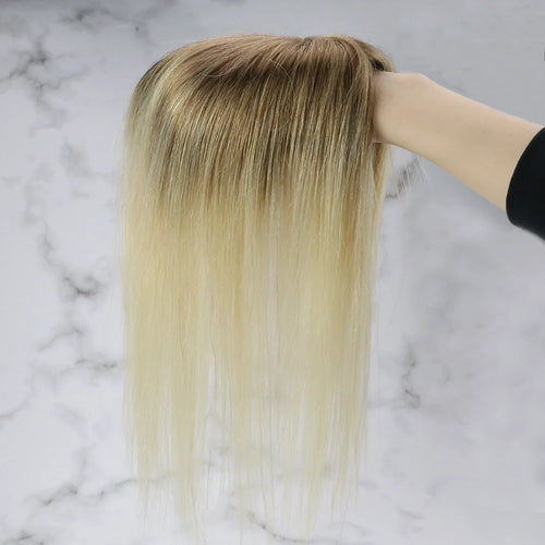 Ugeat Hair Topper For Women Natural Human Blonde Hair Extensions Mono Base 3x5inch Women Toupee Invisible Free Part Hair Toppers