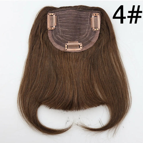 27P613 Blonde Mixed Brown Color Brazilian Human Hair Clip-in Hair Bangs Full Fringe Short Straight Hair Extension for women 6-8"