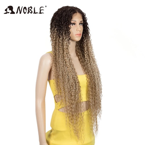 Noble Synthetic Lace Front Wig 38 Inch Long Curly Wig For Women Cosplay Feminino Lace Front Ombre Blonde Wig Heat Resistant Wigs