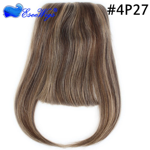 27P613 Blonde Mixed Brown Color Brazilian Human Hair Clip-in Hair Bangs Full Fringe Short Straight Hair Extension for women 6-8"