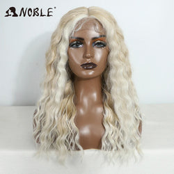 Noble Cosplay Synthetic Lace Front Wig 20" Baby Hair Curly Wig Medium Part Red Lace Wig For Women Ombre Blonde Lace Front Wig