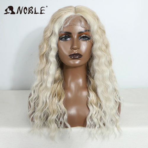 Noble Cosplay Synthetic Lace Front Wig 20" Baby Hair Curly Wig Medium Part Red Lace Wig For Women Ombre Blonde Lace Front Wig