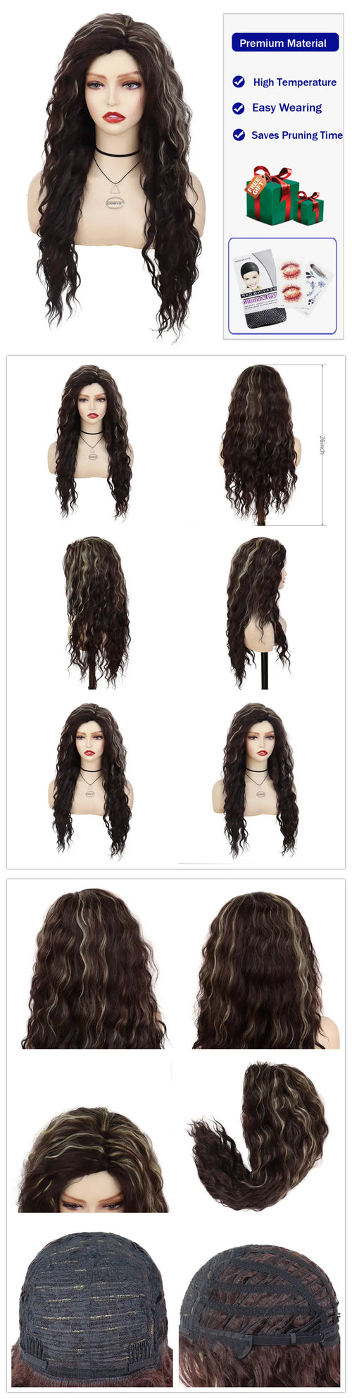 Womens Wig Long Synthetic Hair Ombre Blonde Curly Wigs Female Natural Wavy Drag Queen Regular Wig 80s Gradient Wigs for Student