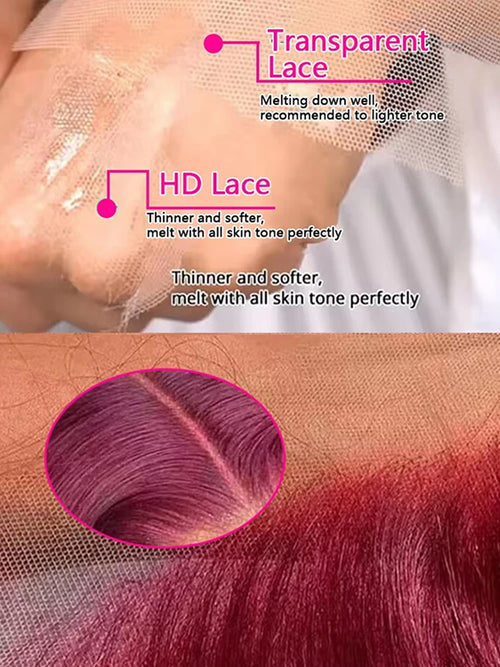 99j Burgundy Lace Front Human Hair Wig 40 Inch 13x6 Straight Lace Frontal Wigs HD Transparent Lace Colored Red Wig For Women