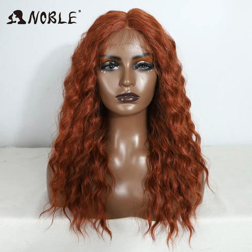 Noble Cosplay Synthetic Lace Front Wig 20" Baby Hair Curly Wig Medium Part Red Lace Wig For Women Ombre Blonde Lace Front Wig