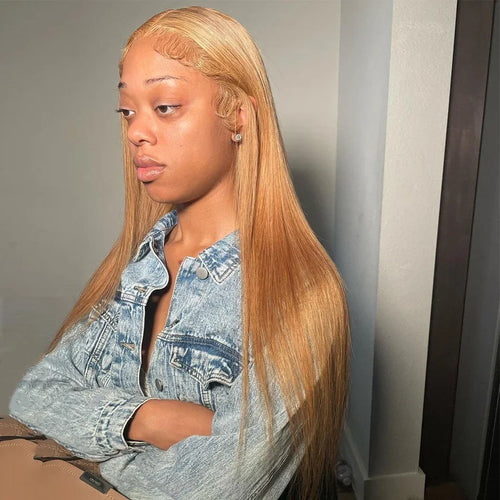 Bone Straight Honey Blonde Wig Human Hair 13x6 Hd Lace Frontal Wigs For Women 36 Inch #27 Colored Wig 13x4 Lace Front Wig 200%