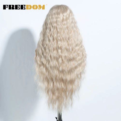 FREEDOM Curly Synthetic Lace Front Wigs For Women 30 inches Soft Wavy Ombre Blonde Ginger Highlight Cosplay Wigs Heat Resistant