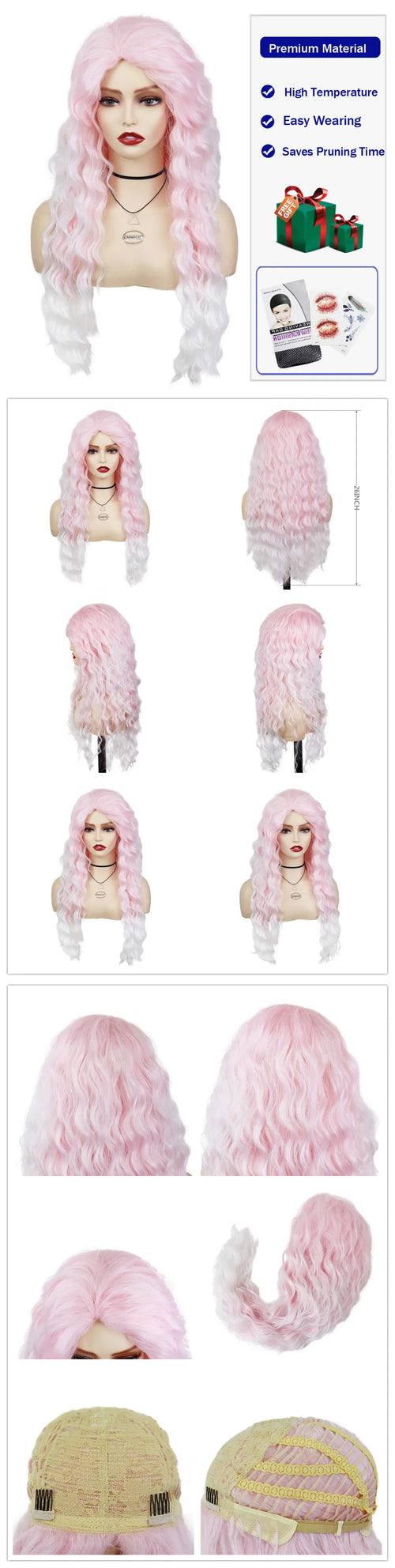 Womens Wig Long Synthetic Hair Ombre Blonde Curly Wigs Female Natural Wavy Drag Queen Regular Wig 80s Gradient Wigs for Student