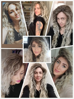 Womens Wig Long Synthetic Hair Ombre Blonde Curly Wigs Female Natural Wavy Drag Queen Regular Wig 80s Gradient Wigs for Student