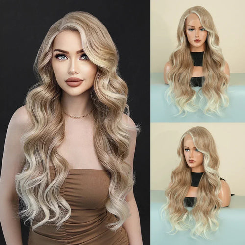 HD Transparent Lace Front Wig Blue Ombre Purple Body Wavy Wigs with Bangs High Density Synthetic Lace Frontal Side Part Wigs