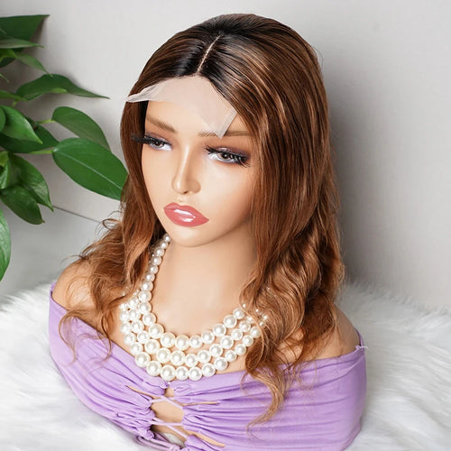 Ombre Honey Blonde Body Wave Closure Wig Indian Remy Human Hair 4x1 T Part Transparent Lace Wig 1B27/30 Color Pre-Plucked Almac