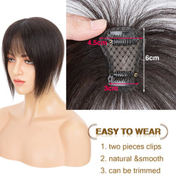 S-noilite 2.4"x3.15" Fringe Air Bang 100% Human Hair Topper Natural Hairline for Women Clip In Hairpieces 10g Light Bangs 10"
