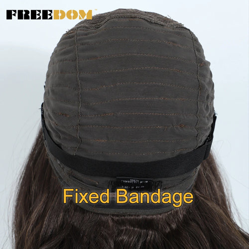 FREEDOM Synthetic Lace Front Wigs For Woman Long Body Wave Lace Wig Ombre Brown 6x4 Pre Plucked Pre Cut Wear and Go Glueless Wig