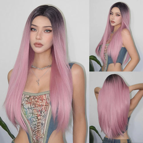 Copper Ginger Brown Long Straight Wig Synthetic Women's Wigs Middle Part Cosplay Daily Use Natural Hair Heat Resistant Fibre