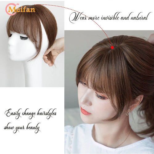 MEIFAN Synthetic Middle Part Topper Hairpiece with Bangs Clip-In Bangs Extension Natural Invisible Clourse Hairpiece for Women
