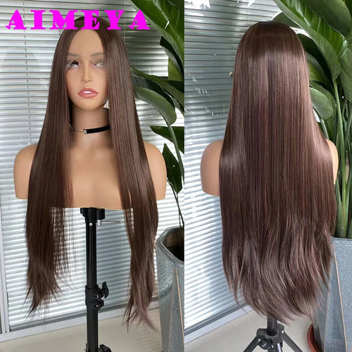 AIMEYA Platinum Blonde Lace Front Wigs for Women Long Natural Wave Synthetic Hair  Heat Resistant Fiber Hair Free Part