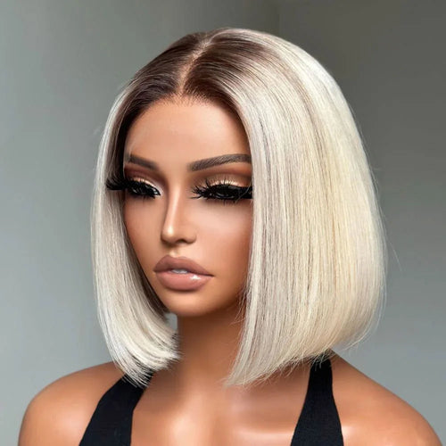 Ash Blonde Bob Wig Dark Root Ombre Blonde 4T613 Short Bob Human Hair Wigs 13x4 Lace Frontal Brazilian Hair Wigs For Women