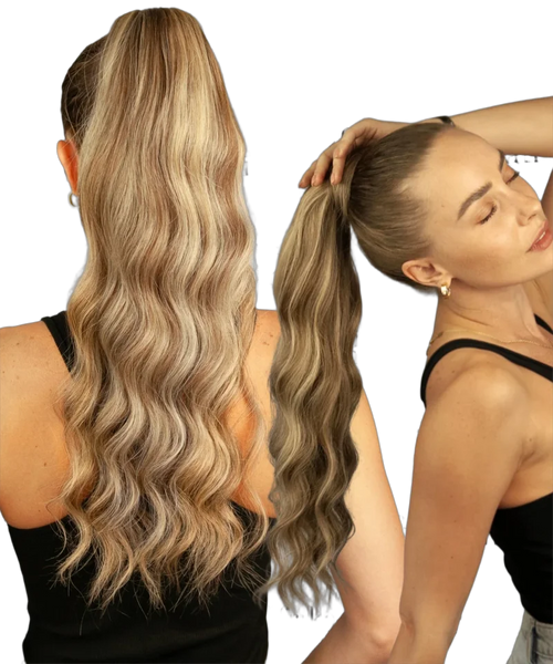 Yelo Ponytail Human Hair Extension Body Wave Wrap Around Ponytail Extension Remy Hair Blond Wavy Natural Black Curly Ponytail
